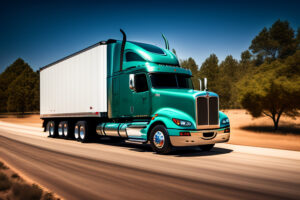 green-truck-with-white-trailer-road